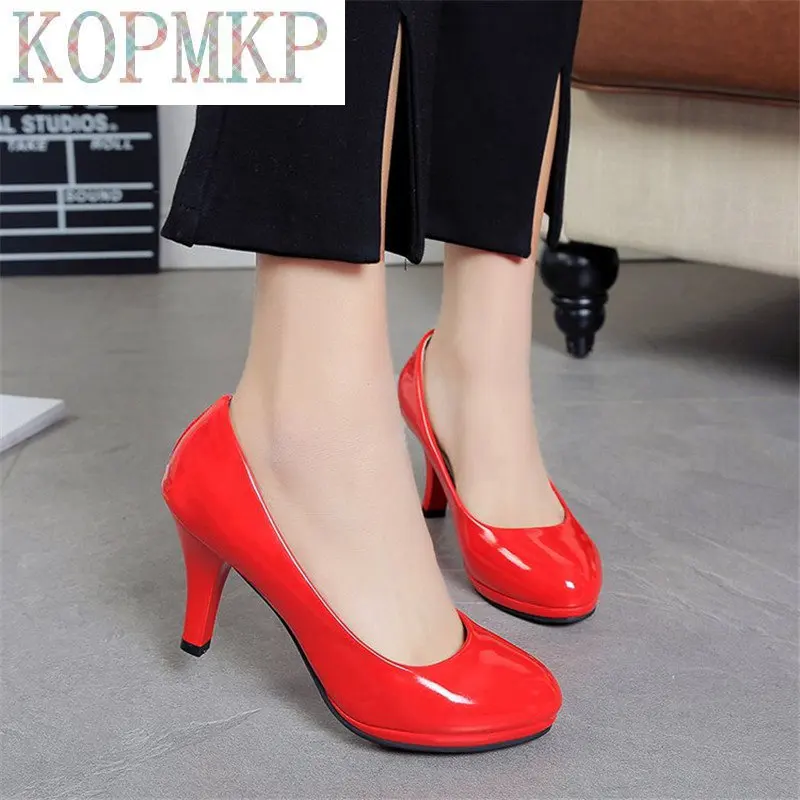 Sexy Bride The New Women Pumps Fashion Classic Patent Leather 8CM High Heels Shoes Sharp Head 4 Coolour Paltform Wedding Plus 42