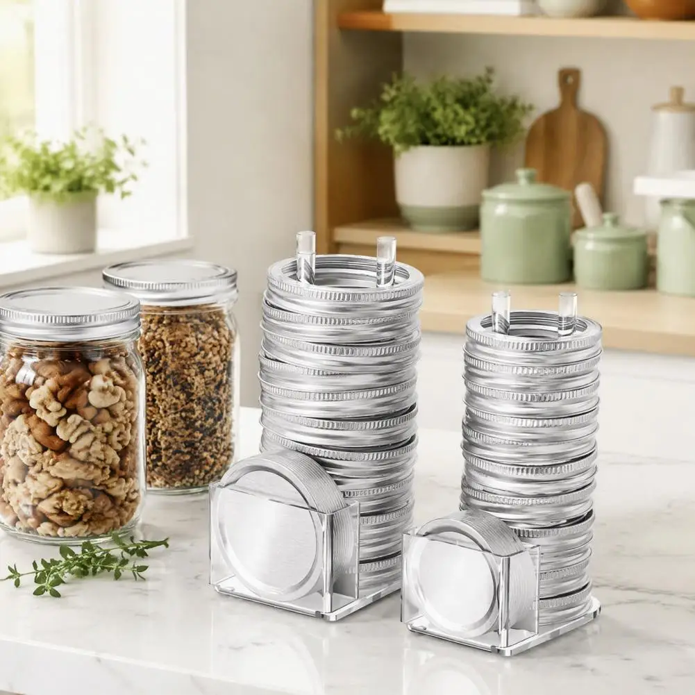 Kitchen Organization Rack Mason Jar Lid Holder Storage Rack Vertical Canning Jar Lid Organizer with Regular Wide Mouth Jars