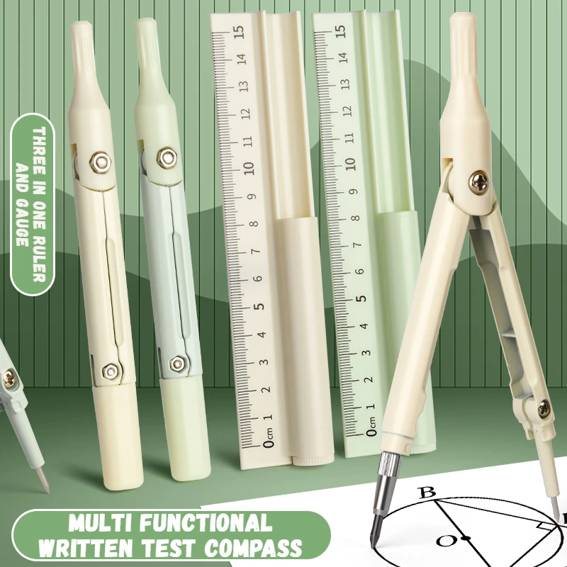Kawaii 3 in 1 Compass Set with Ruler Pencil for School Math Drawing Stationery Office Kids Durable Creative Gift Desk Tool Set