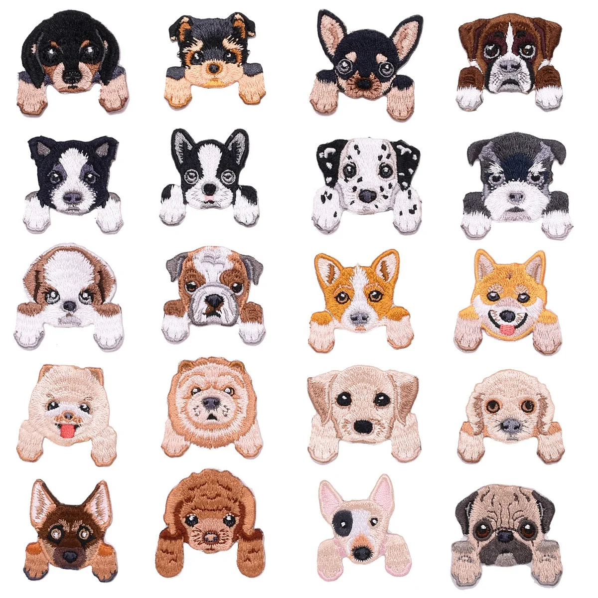 20Pcs Cute Dog Iron On Embroidered Patches Clothing Appliques, Assorted Mini dog Sew On for Bags Jeans Jackets patch Decorative