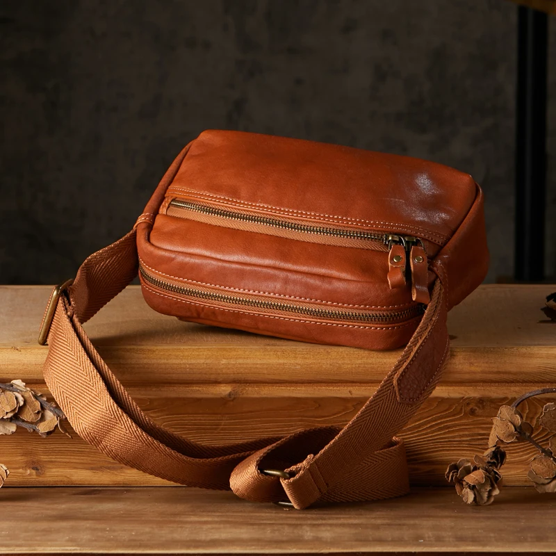 Handmade Genuine Leather Men Cross body Cling Bag Casual Outdoor Cowhide Leather Shoulder Bag Male Daily Office Messenger Bag