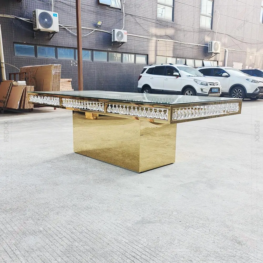 Luxury Restaurant Hotel Stainless Steel Dinning Table with Glass Top