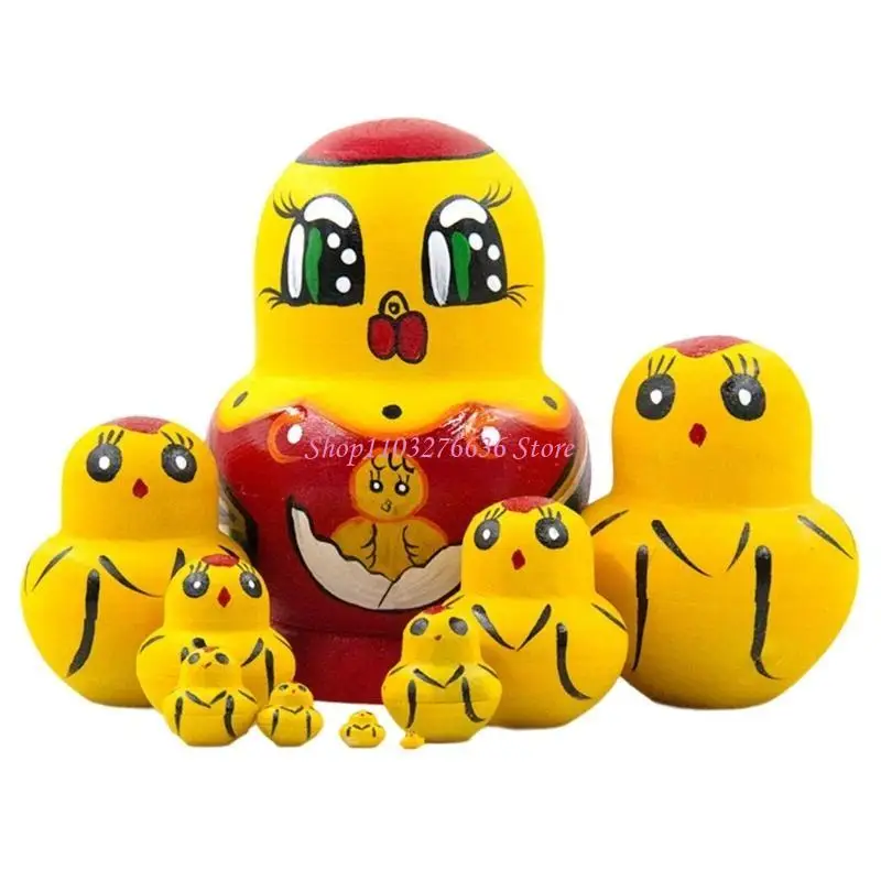 R6FD 10Pieces Vintage Matryoshka Dolls Russian Nesting Doll Set Cartoon Duck Theme Doll Cultural Gift Home Decors