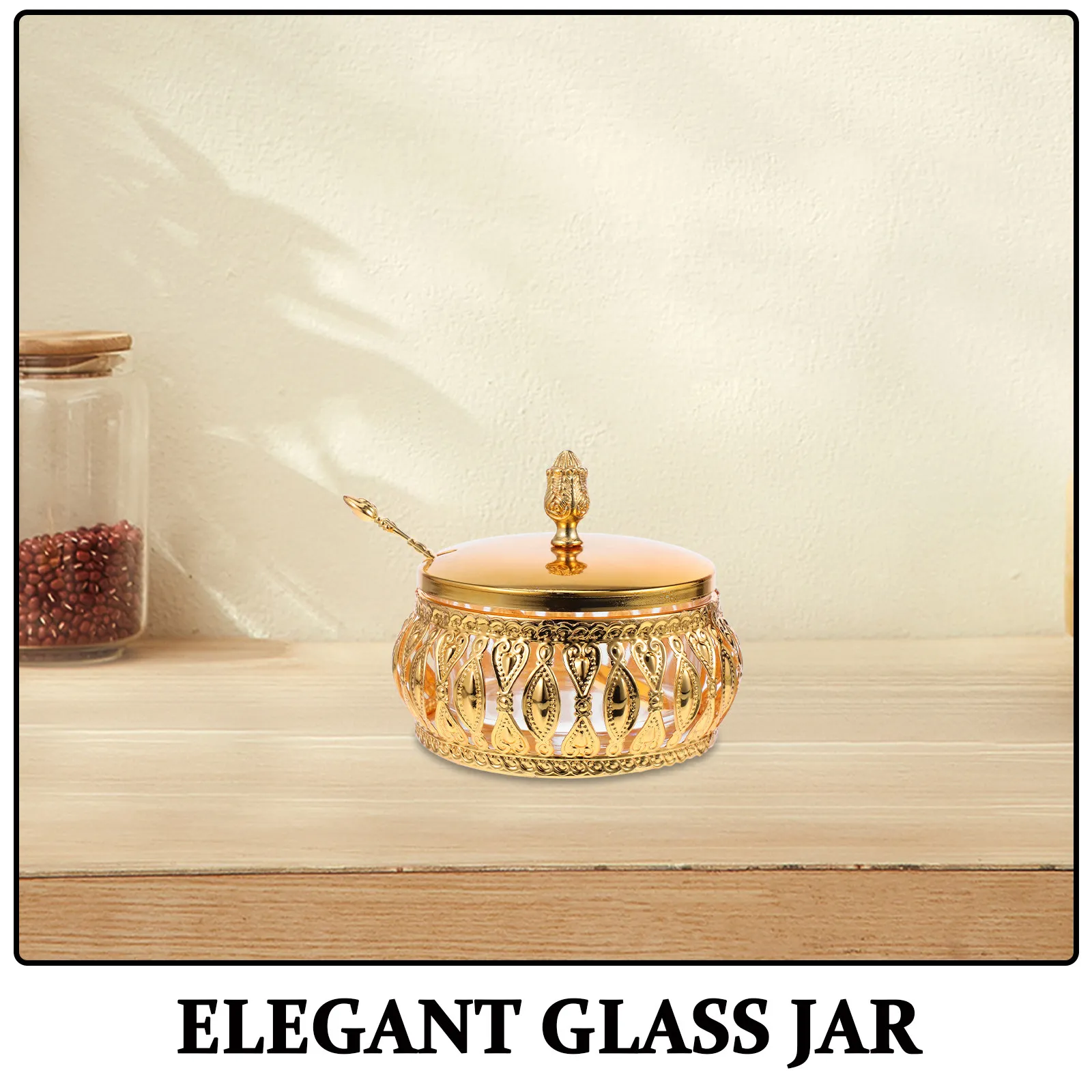 Stylish Glass Kitchen Storage Jar with Iron Accents Airtight Lid Dustproof Design for Spices Candies Condiments Visibility
