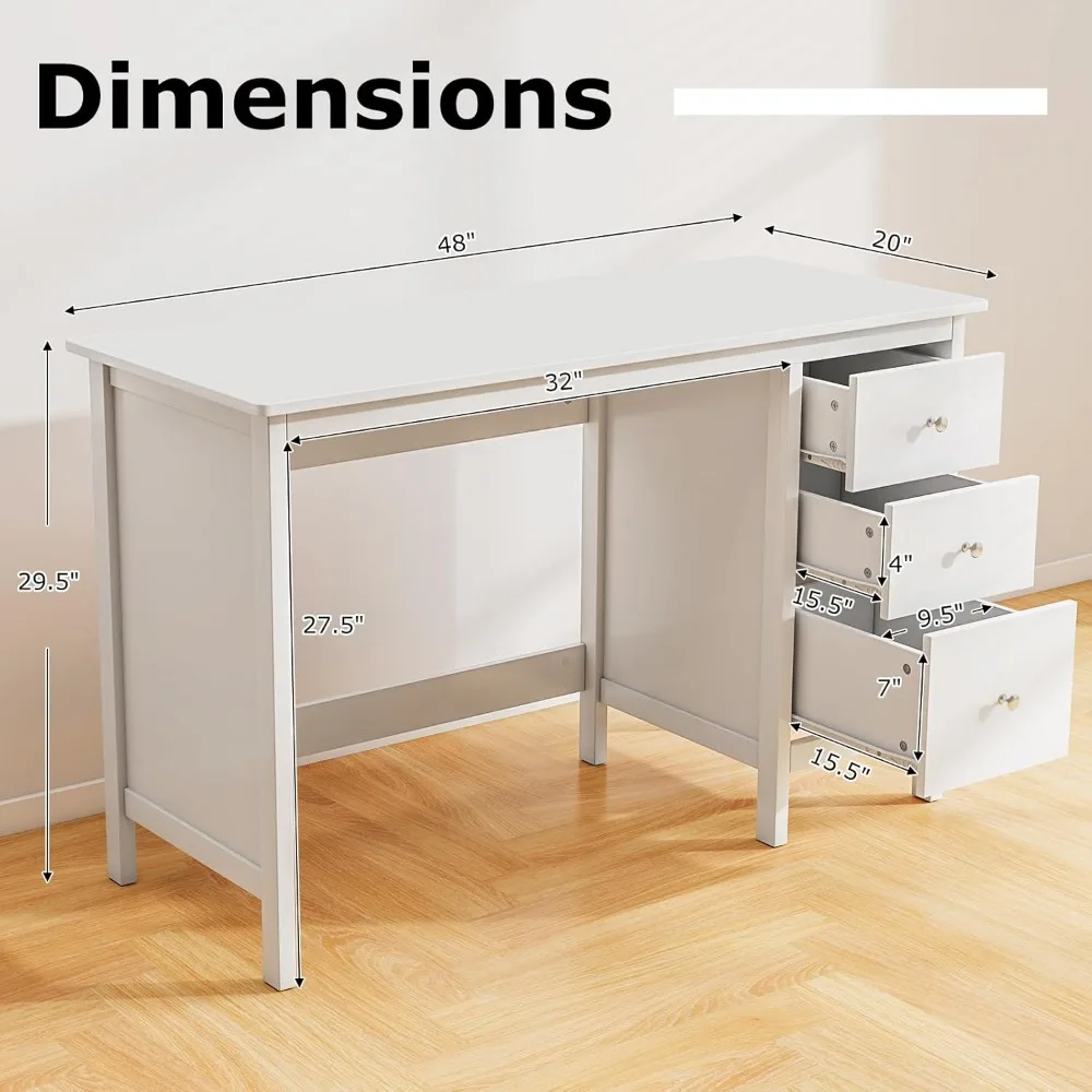 مكتب مكتب منزلي أبيض حديث مع أدراج تخزين وسطح عمل مائل #3