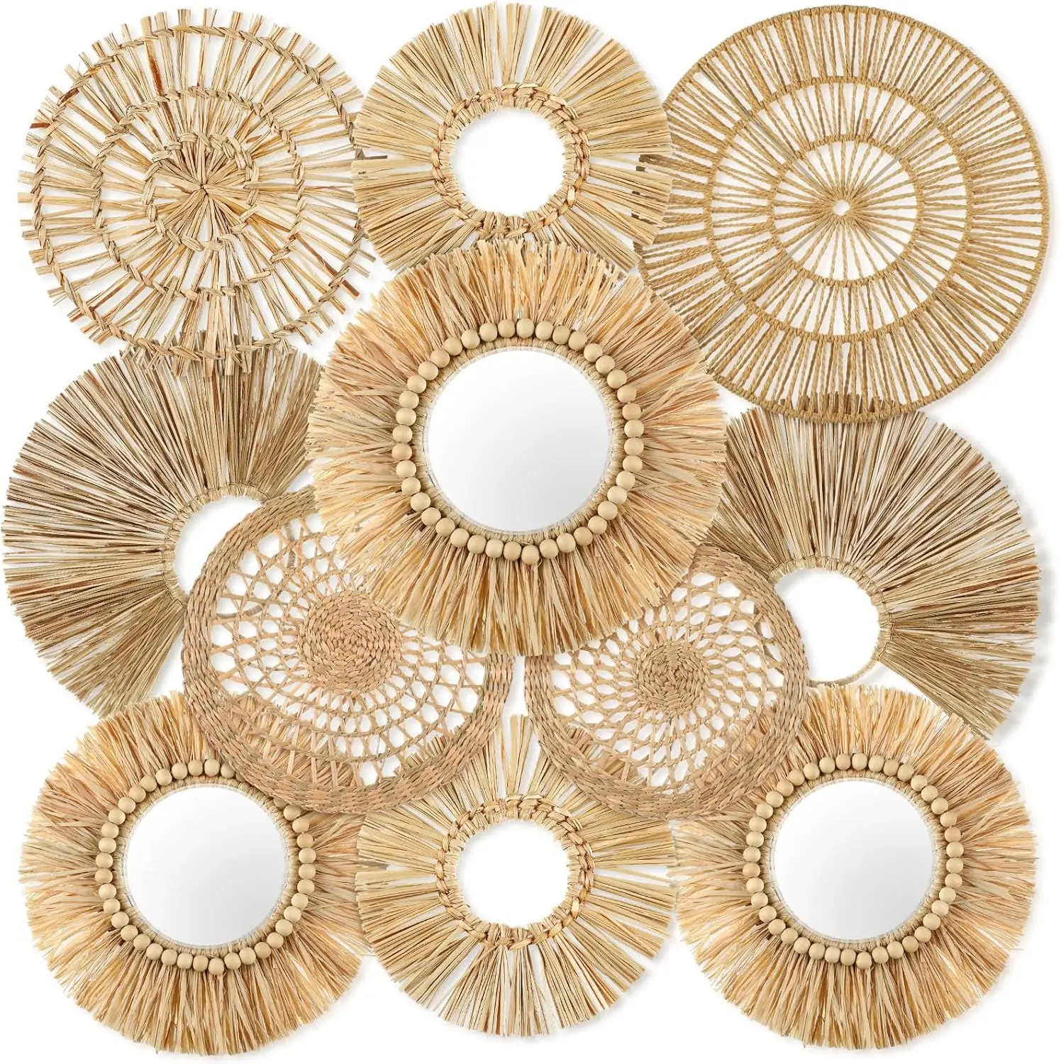 

11 Pcs Boho Boho Wall Basket Decor Decorative Bulrush Woven Basket Decor Boho Wall Art