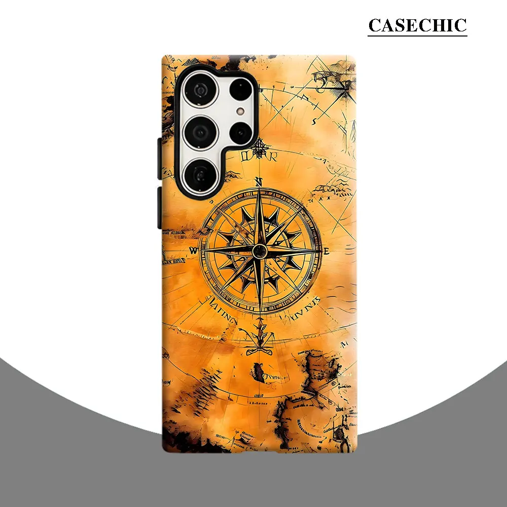 Vintage Nautical Compass Phone Case for Samsung Galaxy S26 S25 Ultra S24 S23 Ultra Plus Shockproof Double layer tough Back Cover