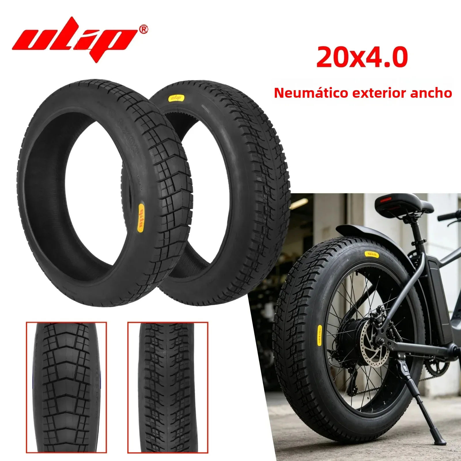Neumático Ulip 20x4.0 para Bicicleta Eléctrica, Neumático Exterior Duradero de 20 Pulgadas, 20*4.0, Neumático Exterior Reforzado para Nieve, Playa y MTB, Repuesto