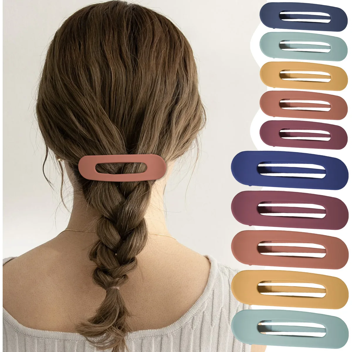 

10PCS Matte Textured Duckbill Clips, Colored Hair Clips for Back-of-the-Head Ponytails and Updos, Oval Horizontal Clips, Elegant