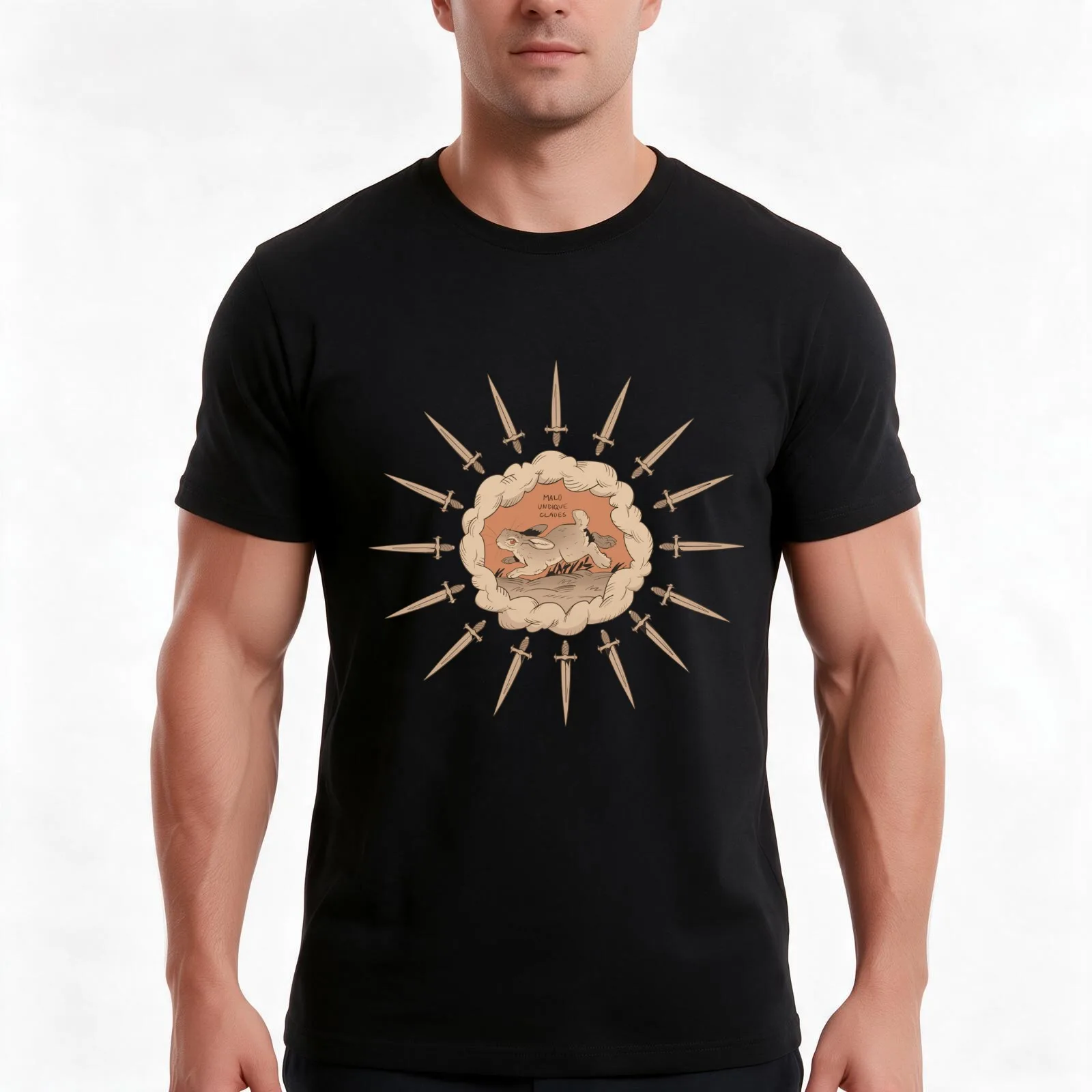 Malo Undique Clades T-Shirt, Summer Casual Cotton Tee, Oversized Streetwear Tops, Vintage Graphic Print, Loose Fit Short Sleeve