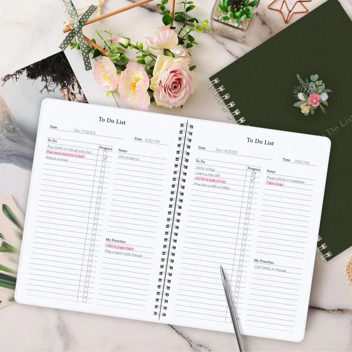 A5 Spiral Notebook Flower Diary Dotted Paper Fine Decoration Planning Book Diary 52sheets Stationery Gifts