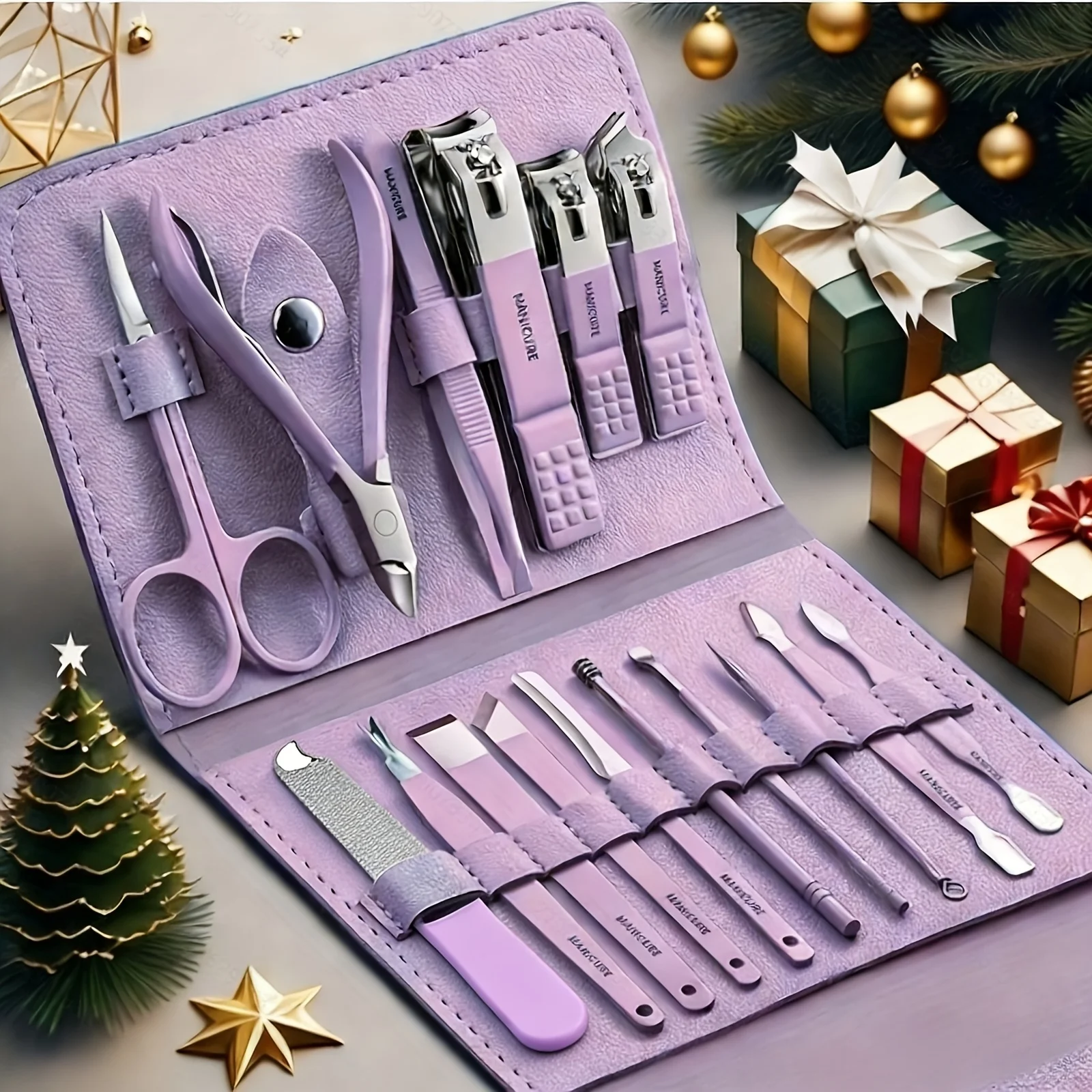 

Набор для маникюра из 16 предметов премиум-класса из нержавеющей стали в современном стиле, включая прямую пилочку для ногтей, ушные ложечки и ножницы.