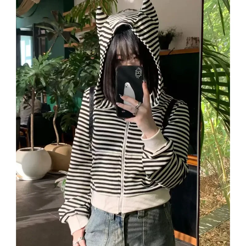 الجودة الأصلية ربيع الخريف سترة مفتوحة هوديي ملابس خارجية قصيرة التخسيس للنساء نمط عصري مريح كم طويل #2