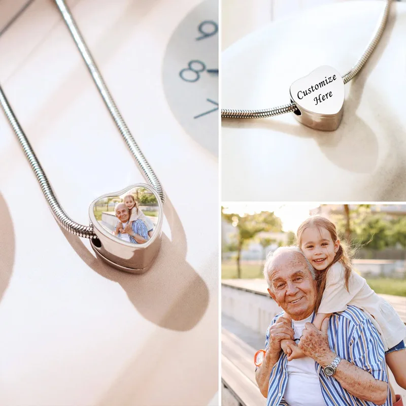 Personalized Photo Heart Charm Bracelet | Custom Picture Engraved Snake Chain Bracelet, Custom Keepsake Jewelry Gift