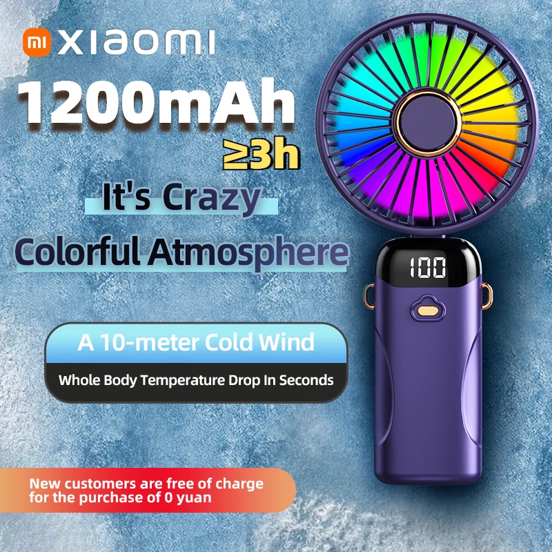 مروحة Xiaomi المحمولة القابلة للطي مع شاشة LED رقمية ذكية ملونة 6 مستويات هواء بارد بطارية طويلة جدًا عمر الرقبة معلقة مروحة جديدة