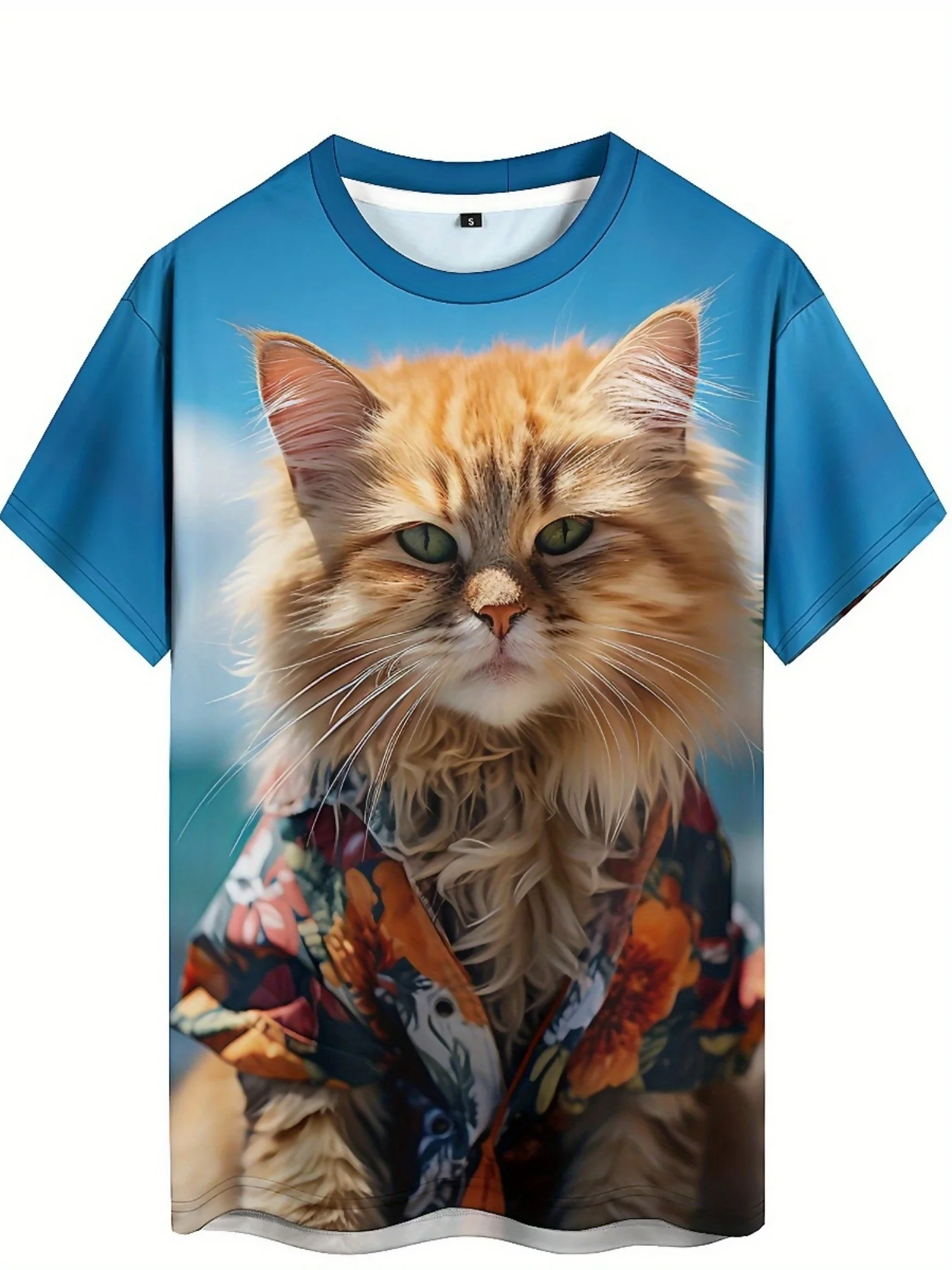 Men's & Women's 3D Printed Cat Art Short Sleeve T-Shirt - Soft Polyester Fabric, Vibrant Geometric Patterns