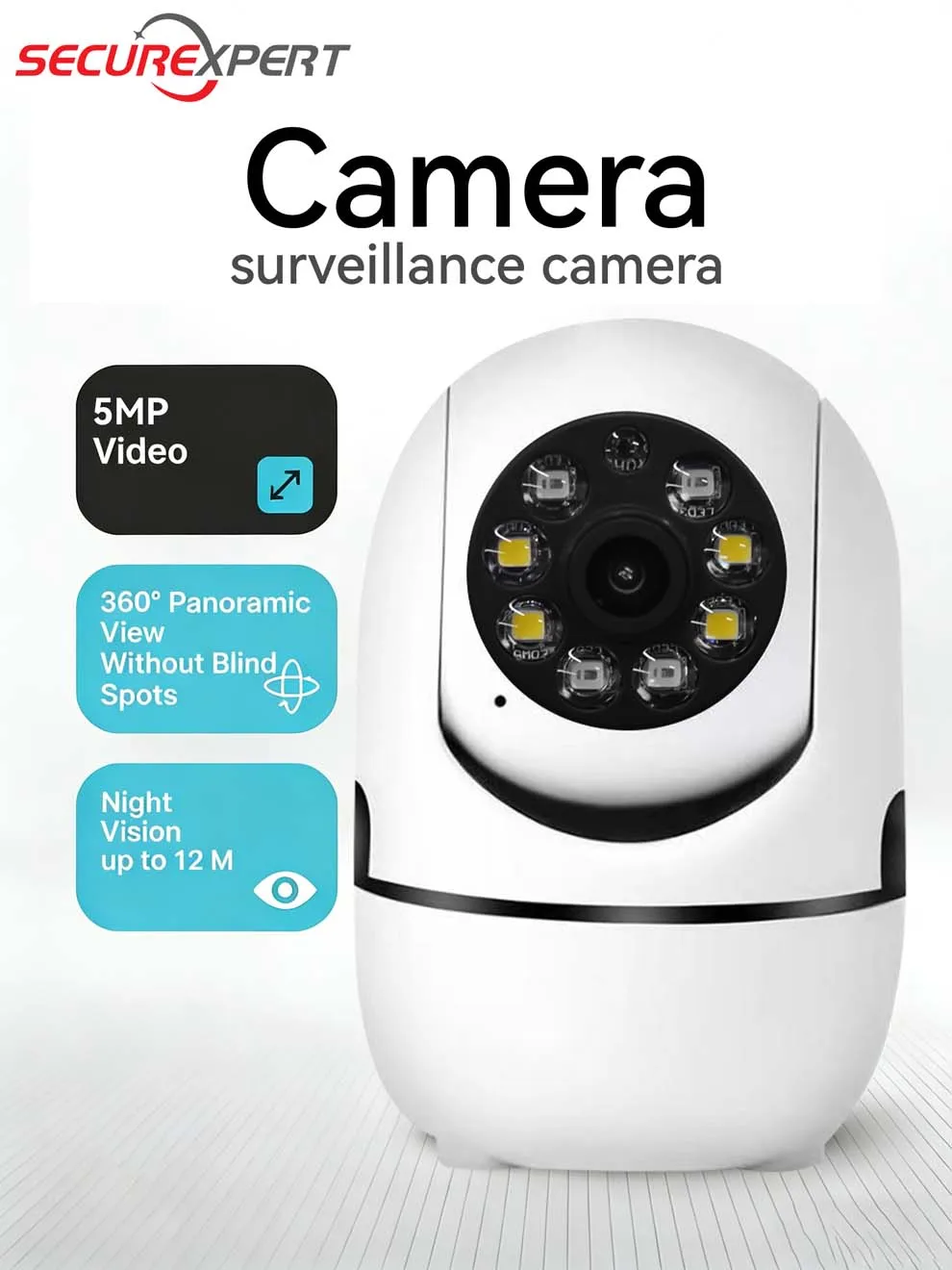

Умная домашняя камера Securexpert 2K 360° ° PTZ-камера с автослежением, AI-детектором движения, ночным видением и функцией видеонаблюдения O-KAM Pro