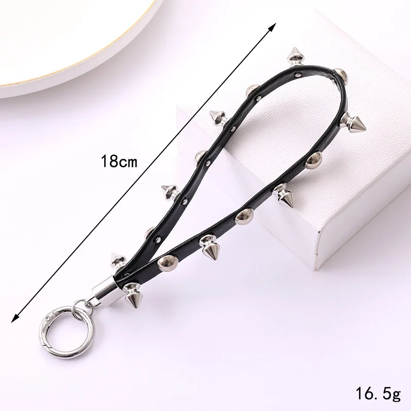 New Hot Selling Studded Leather Strap Pendant Punk Style Phone Lanyard Case Keychain Bag Charm Party Gift Jewelry
