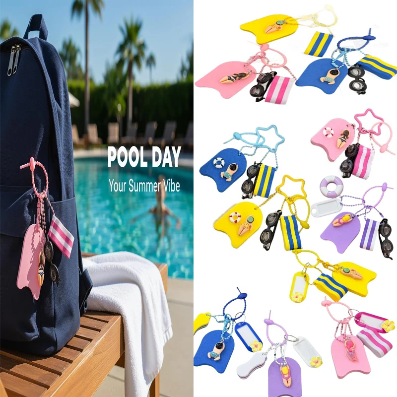 1*EVA Keychain Swim Themed Keychain With Mini Goggles Kickboard And Swimmer Charms Perfect For Bag Decoration Gifts For Swimmers