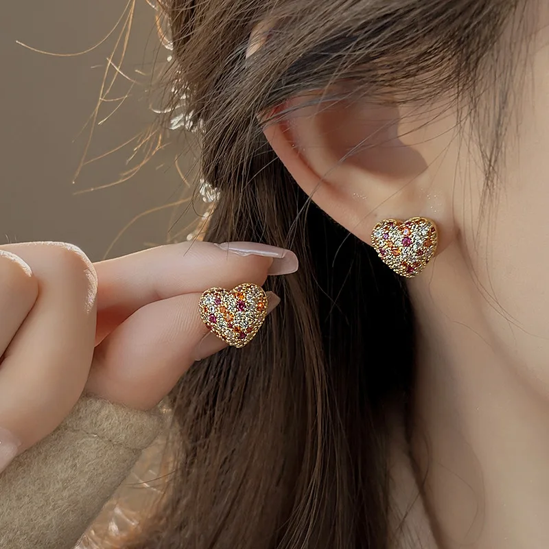 أقراط مرصعة بأحجار الراين الملونة الفاخر للنساء ، أقراط الزركون ، الأزياء الكورية ، اكسسوارات مجوهرات الزفاف