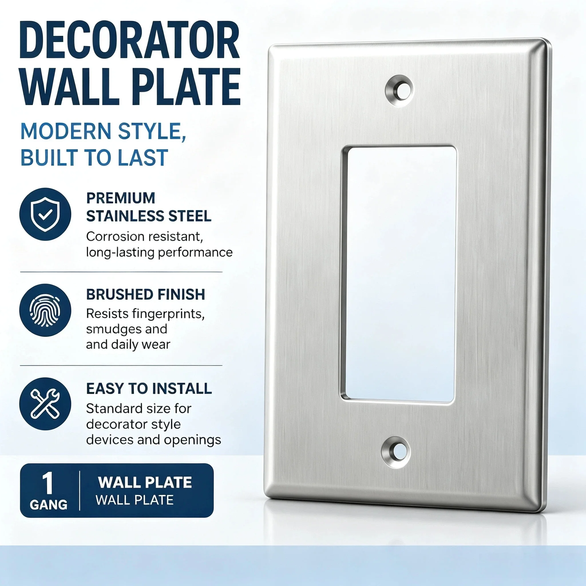 Brushed Stainless Steel Outlet Cover 1-Gang Switches Decorative Plate Durable Modern socket Wall Panel
