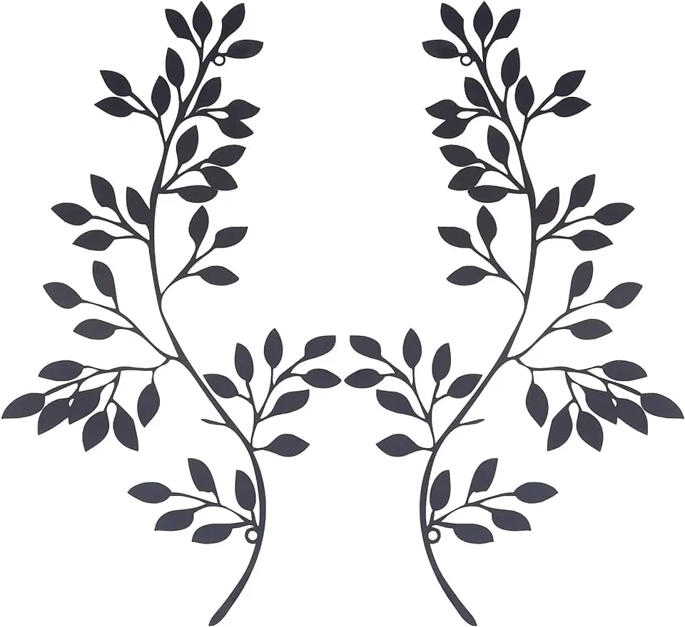 

2Pcs Metal Tree Leaf Wall Decor Vine Olive Branch Leaf Wall Art Hangings Iron Black Gift Decorations for Indoor Outdoor Bedroom