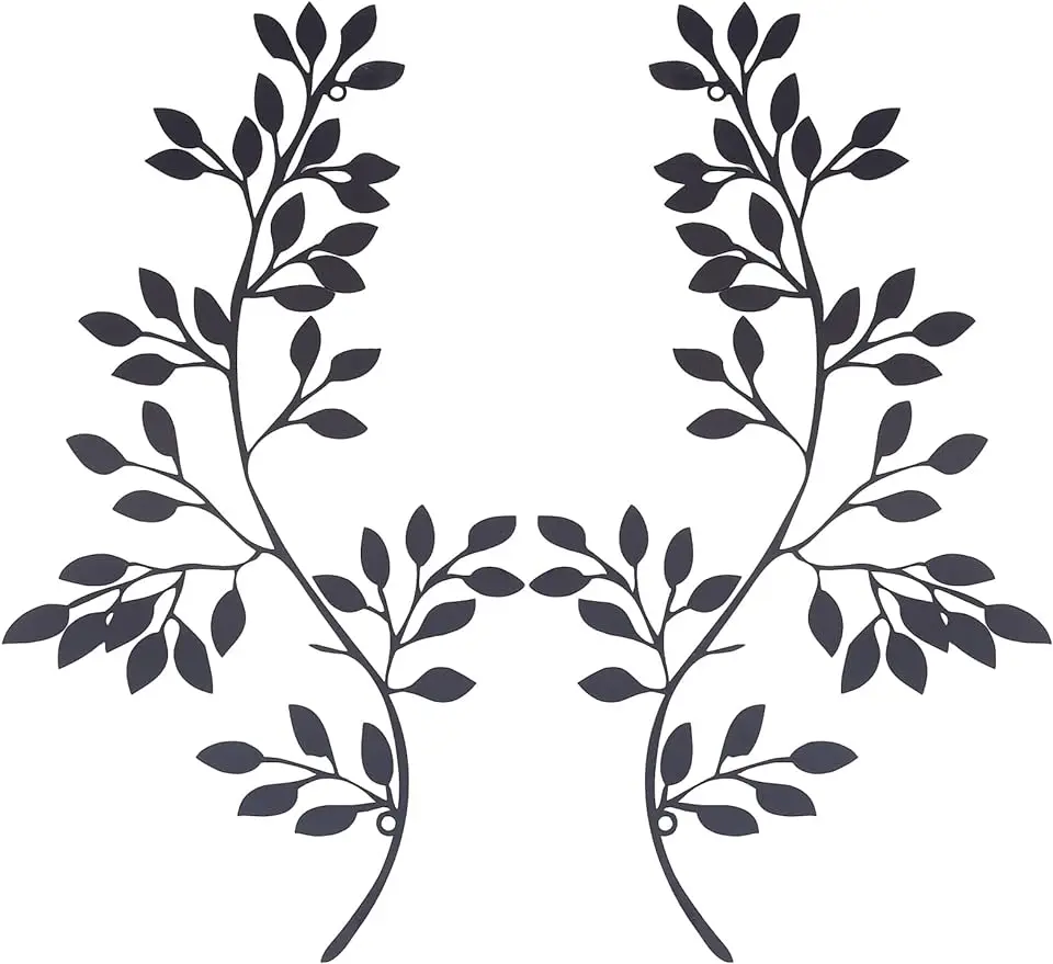 2Pcs Metal Tree Leaf Wall Decor Vine Olive Branch Leaf Wall Art Hangings Iron Black Gift Decorations for Indoor Outdoor Bedroom