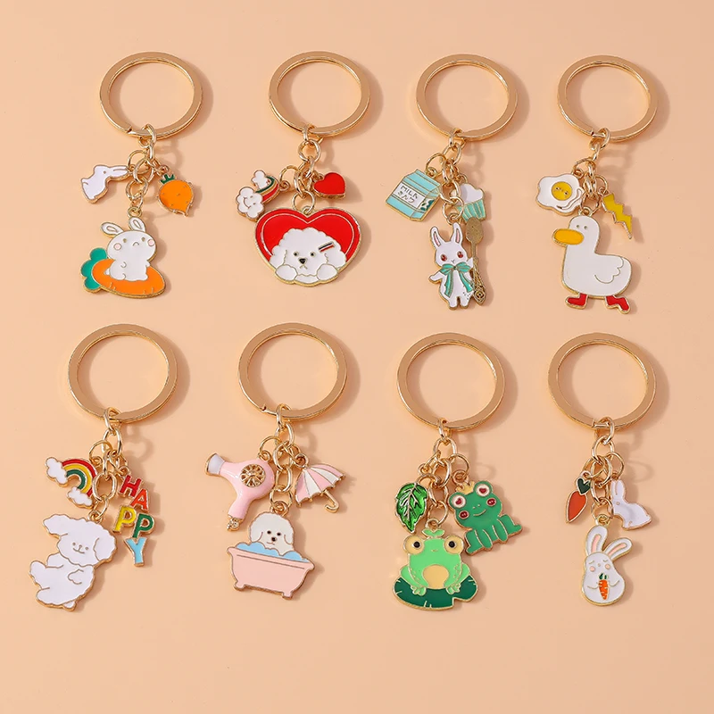 Cartoon Tier Hund Schlüssel bund Emaille Liebe Herz Charms Schlüssel ringe für Auto Schlüssel Souvenir Geschenke für Frauen Männer Handtasche Schlüssel anhänger – Detail 9