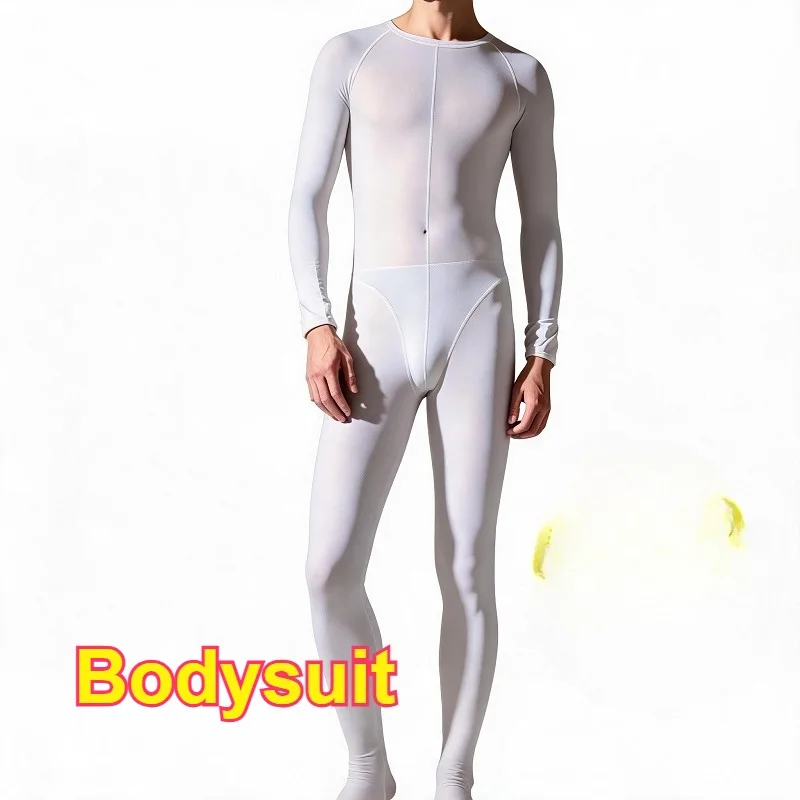 Men Sexy Glossy Bodysuits Full Wrap One-Piece Long Johns Seamless Slim Fit Shapers Lounge Thermal Casual Boxers