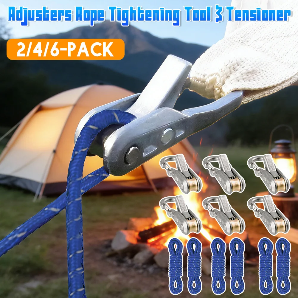 2/4/6Pack Paracord Adjusters Rope Tightening Tool & Tensioner Heavy-Duty Tie Down Rope with Roller Tensioner for Camping Outdoor