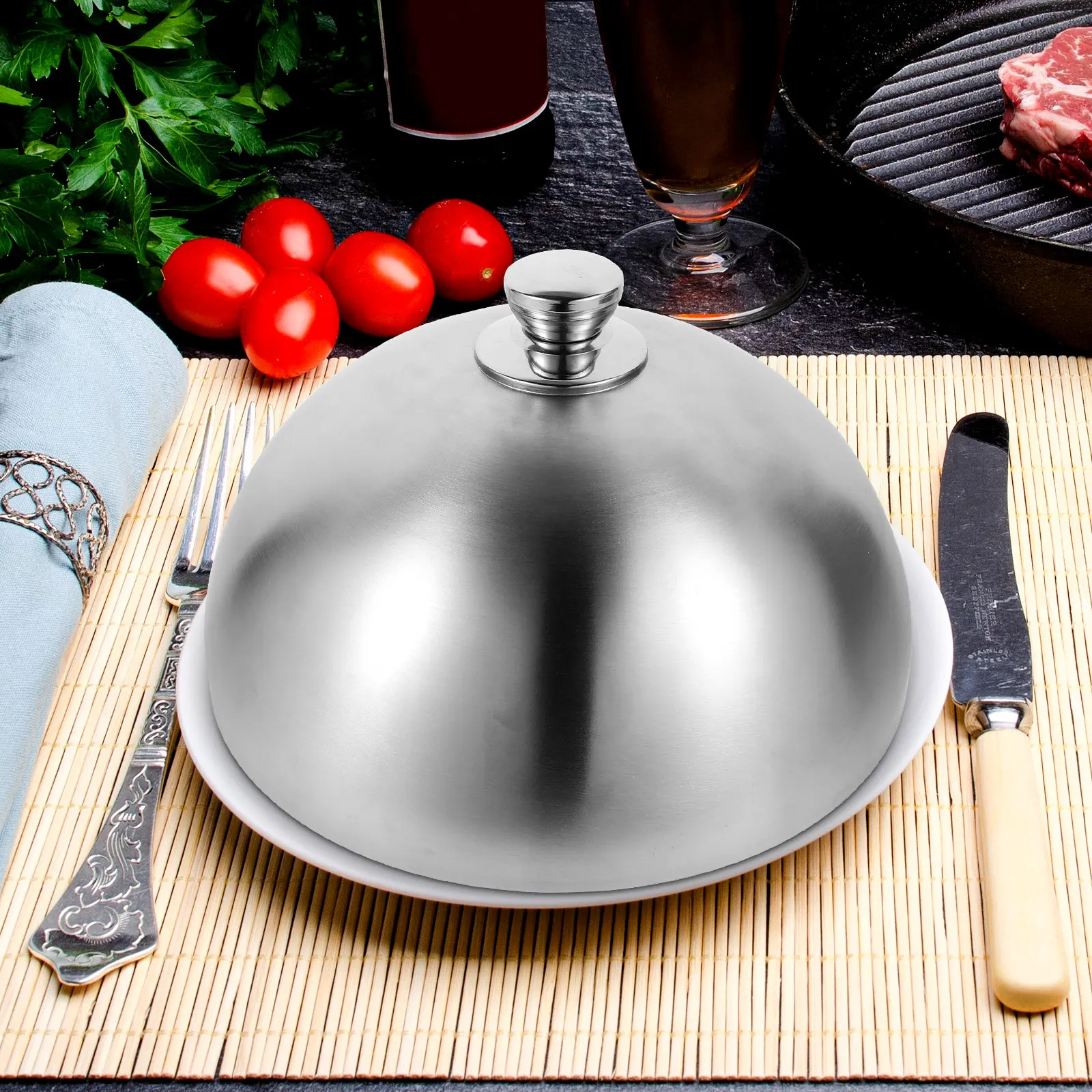 1Pcs Oil-Proof Food Cover Multi-Functional Stainless Steel Steak Lid Fruit Meal Protector Insect-Proof Kitchen Gadget