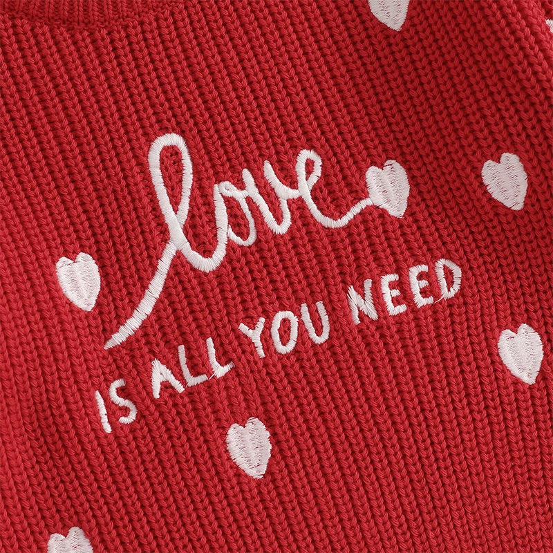 

Girls Long Sleeve Crew Neck Knit Sweater with Embroidered Heart Detail Cozy Winter Pullover for Valentine s Day Gift