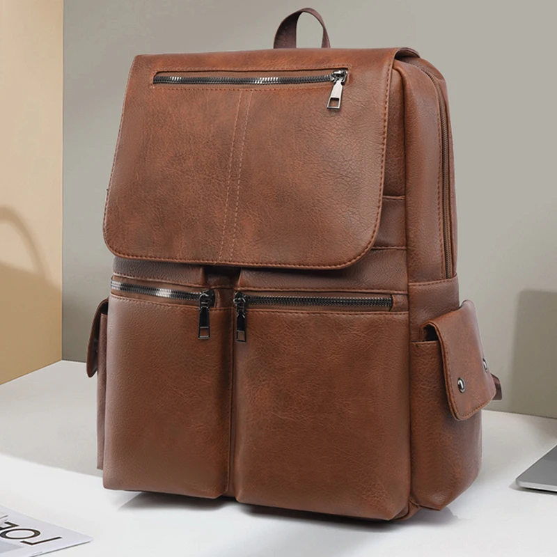branded leather men backpack aliexpress Fashion Luxury Brand Men Backpack Leather School Backpack Bag Students  Waterproof Travel Bag Casual Leather Book bag Male Sac