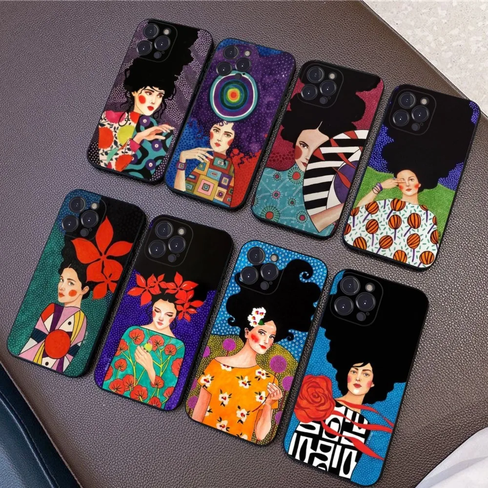 Artistic Peaceful Oil Painting Woman Phone Case For iPhone 15 6 7 8 Plus 11 12 13 14 Pro SE MAX Mini X XS XR Back Funda Cover