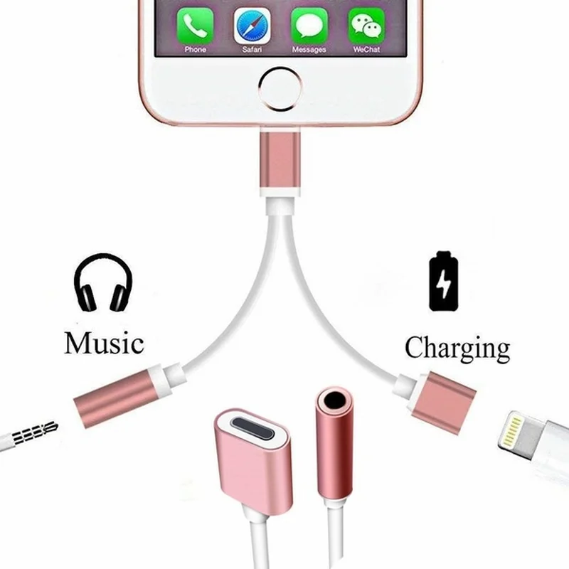 2 In 1 Lighting To 3.5mm Jack Headphone Aux Cable & Charging Splitter Adapter for IPhone 14 12 13 11 Pro Max Mini XS Converters