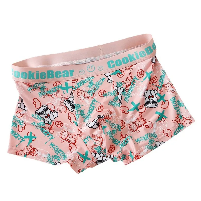 Contrasting Color Dopamine Ice Silk Men's Underwear Cool Breathable Comfortable Boxers Youth Cute Boxer Shorts