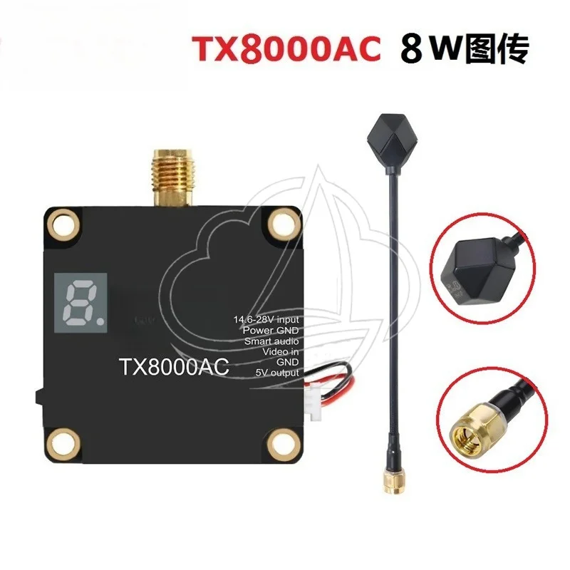 8W Analog FPV VTX Module TX8000AC 4.9-6.0GHz 96 Channel Full Band Drone Video Transmission Unit