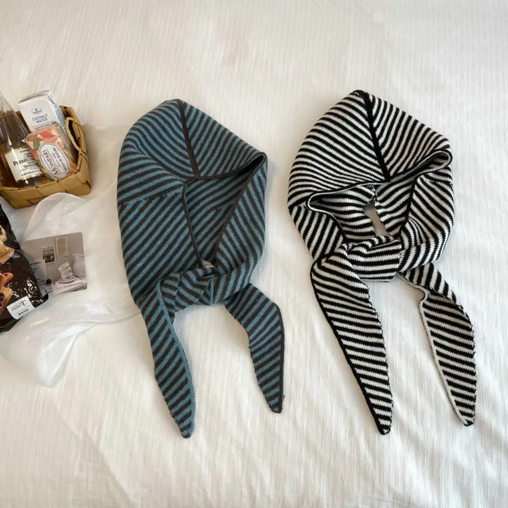 النسخة الكورية مخطط وشاح قبعة محبوك الدافئة غزل الصوف مقنعين قبعة الرقبة أدفأ يندبروف شال الرقبة قبعة الأنشطة في الهواء الطلق