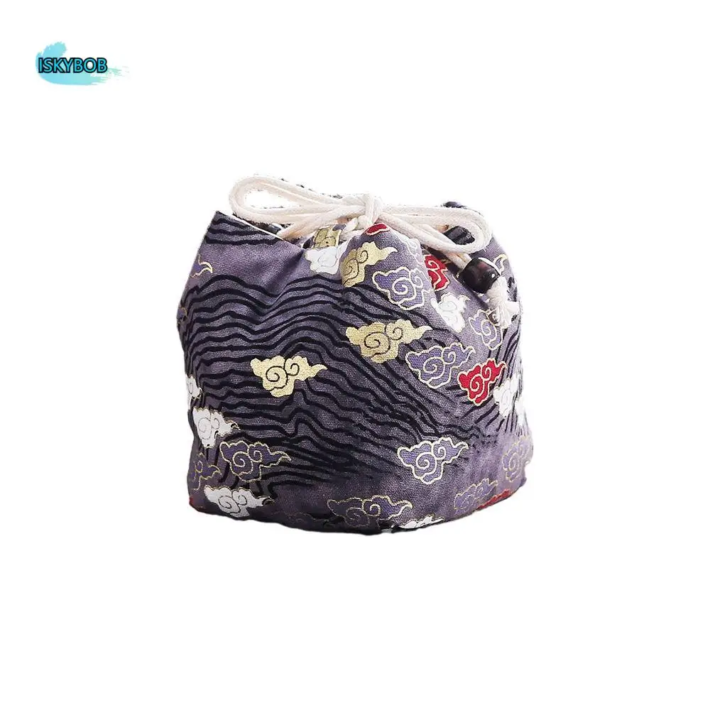 

Elegant Canvas Flower Drawstring Bag Cloud Dragon Tea Set Storage Bag Gold Fish Korean Style Chinese Style Handbag Outdoor