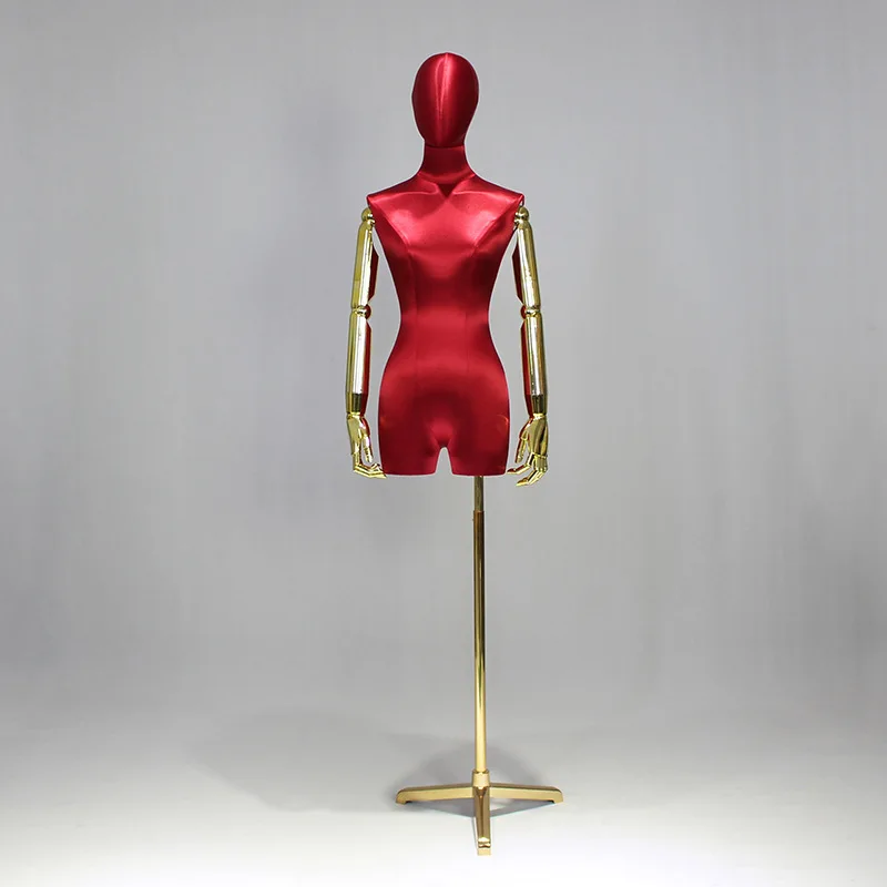 Stof Cover Vrouwelijke Helft Lichaam Mannequin Torso Metalen Basis Met Plated Arm Voor Kleding Display Verstelbare Rack