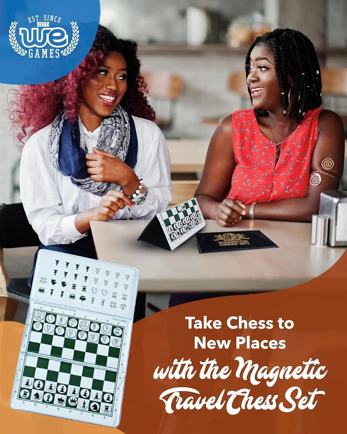 مجموعة شطرنج مغناطيسية صغيرة للسفر - لوحة قابلة للطي مقاس 6 بوصات مع قطع فينيل متينة وملكات إضافية - لعبة داخلية وخارجية - سجل ذهبي