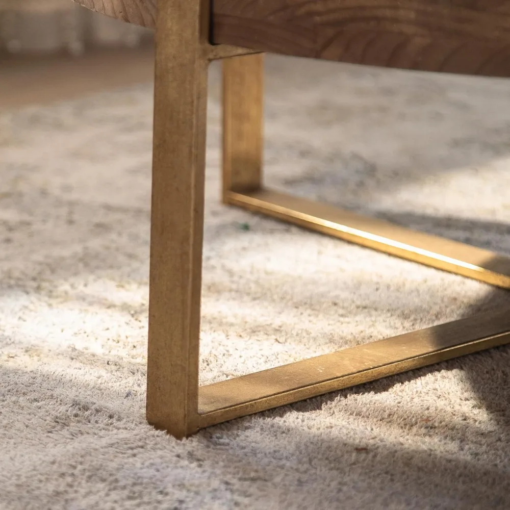 طاولة قهوة خشبية دائرية لغرفة المعيشة - طاولة قهوة خشبية دائرية بأرجل معدنية ذهبية، طراز ريفي، طراز قديم #6