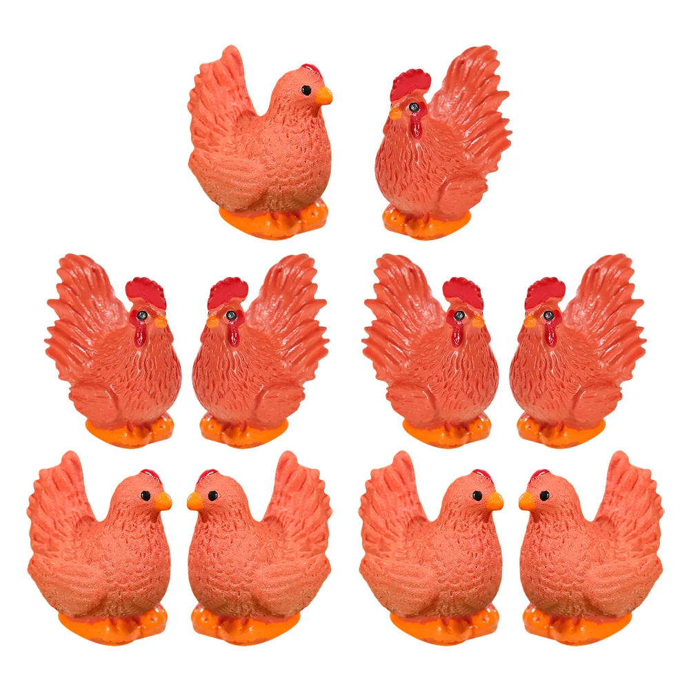 10 Pcs Miniature Micro Landscape Ornament Cock Household Garden Decoration Chicken Cupcake Toppers Resin Figurine