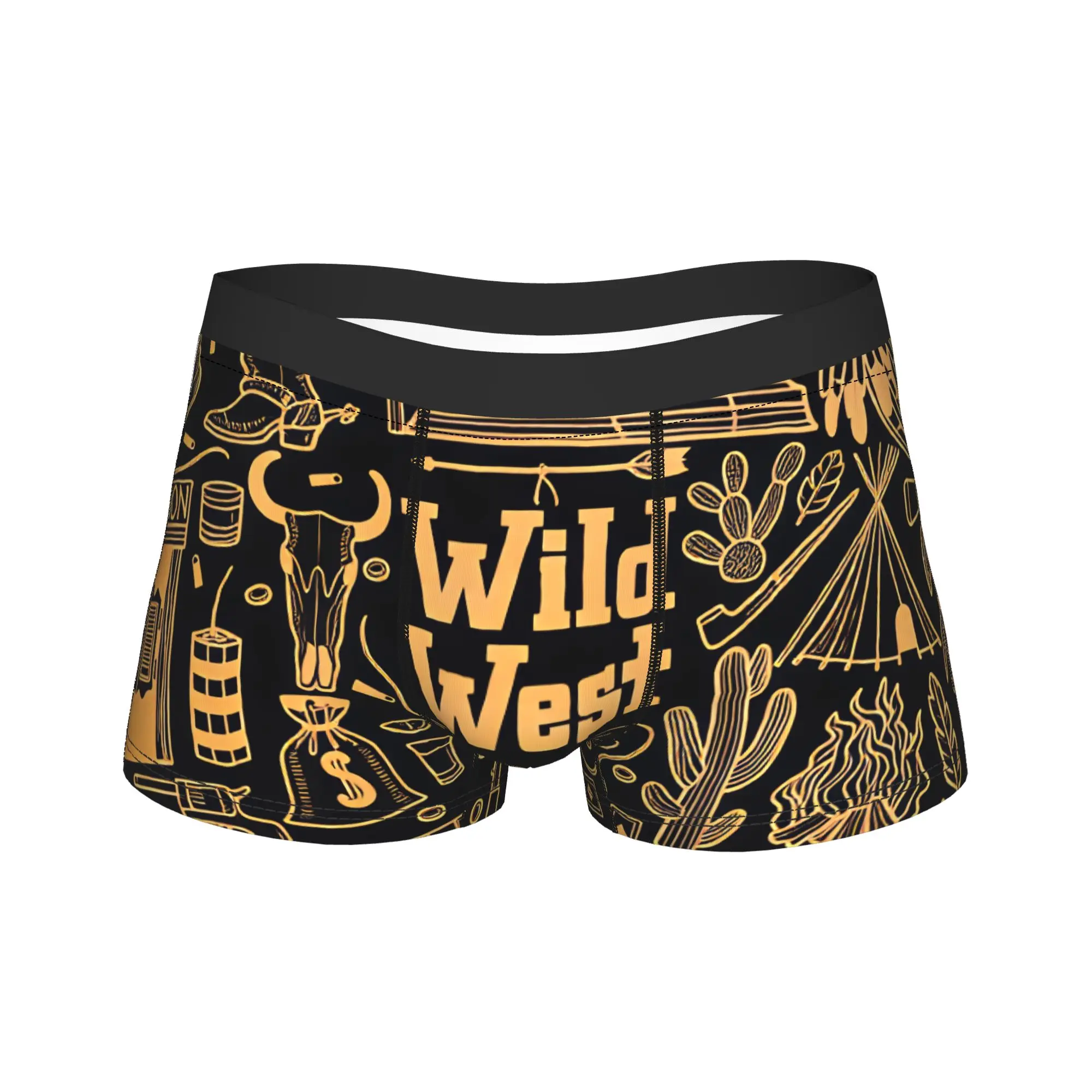 Wild West Vintage LinePrint Underwear  Classic Underpants Pattern Boxer Brief For Men 3D Pouch Large Size Boxer Shorts