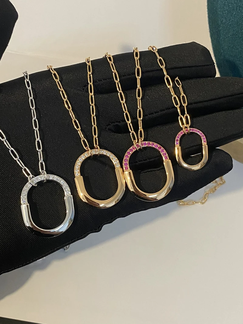 

925 Sterling Silver Multi-Style Classic High Quality Zircon Elliptical Lock Necklace For Women Luxury Branded Jewelry Fine Gift