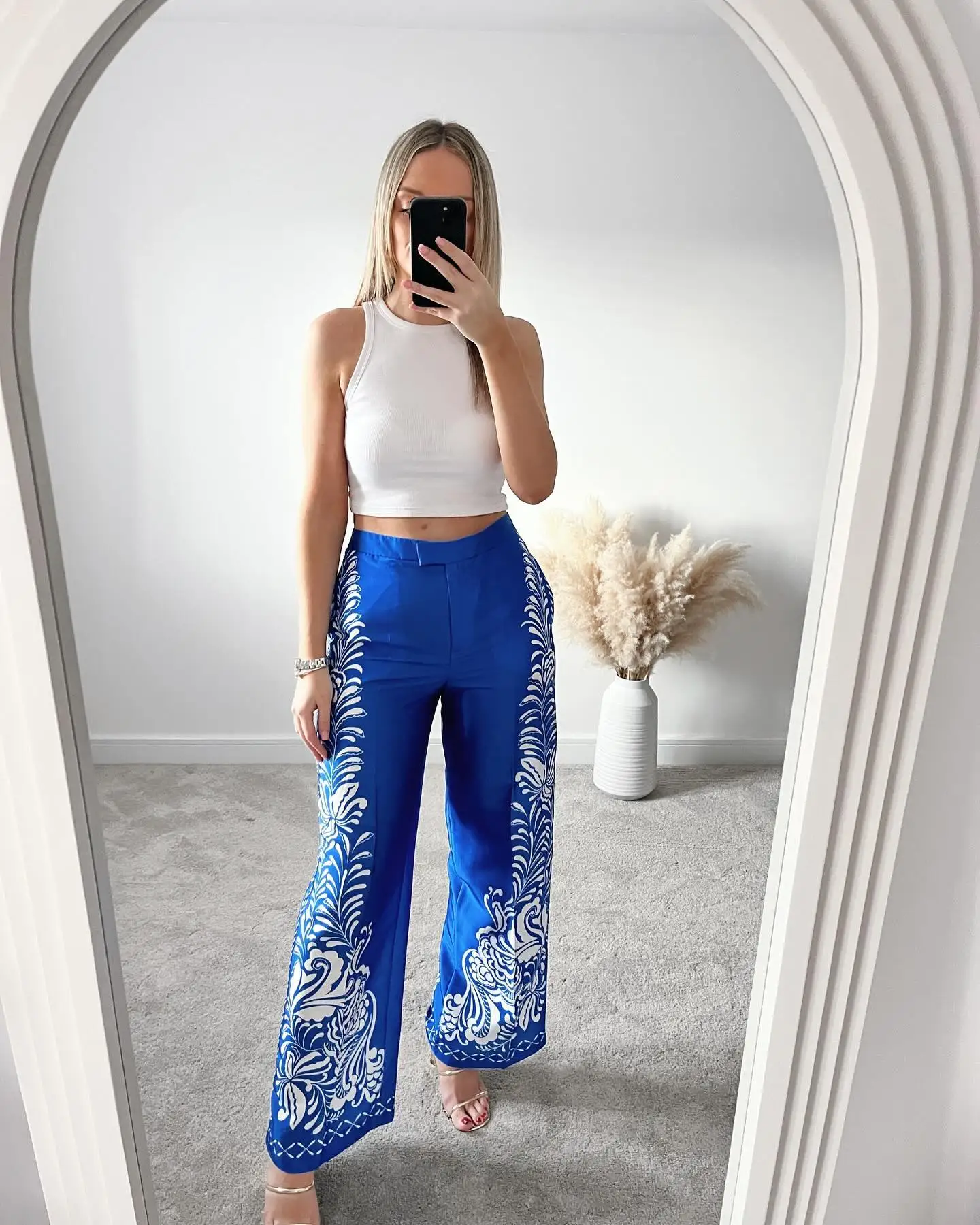 2024 Women Trouser Suits Chic Floral Print Lapel Long Sleeves Shirt Top + Vintage Loose Woman Straight Wide Leg Long Pant