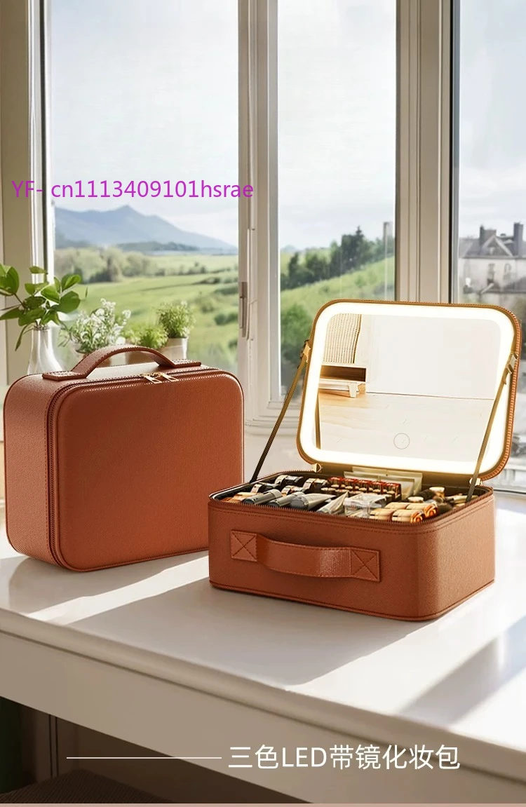 Women LED Lighted Makeup Case with Mirror Large Capacity Portable Travel Cosmetic Bag Detachable Organizer Storage Box