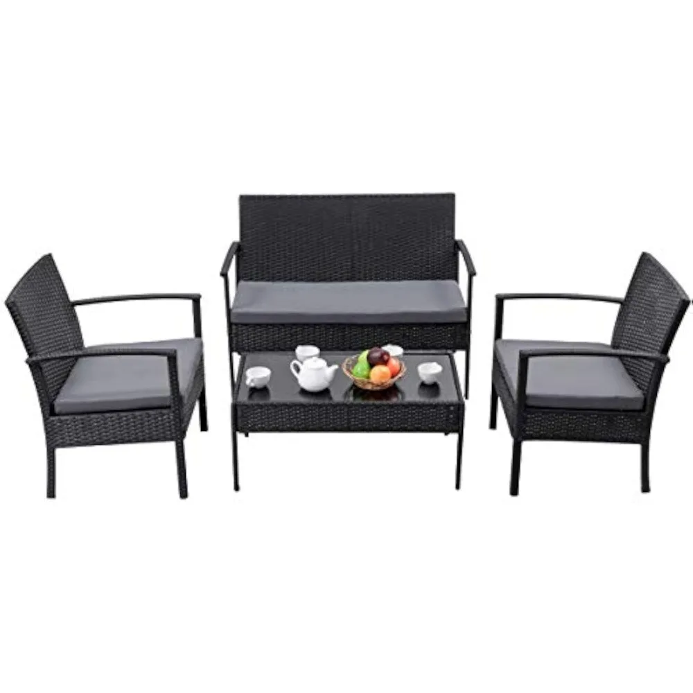 4-х современный плетеный набор для бесед из ротанга, набор мебели для патио на открытом воздухе для двора, сада и у бассейна