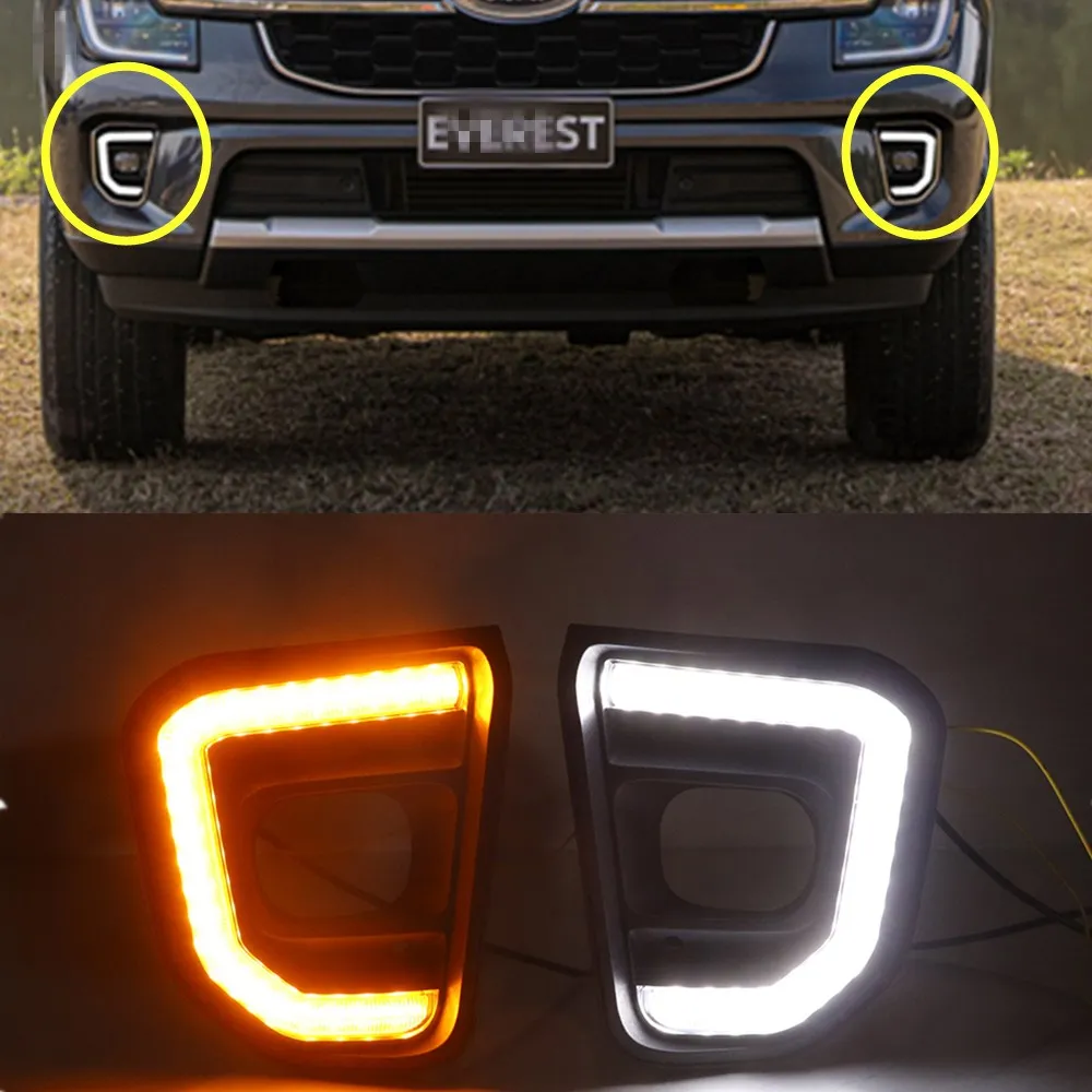 

White Amber LED DRL Front bumper fog Light Daytime Running Lamp Sequential Flash Turn Signal Feature For Ford Everest 2022 2023