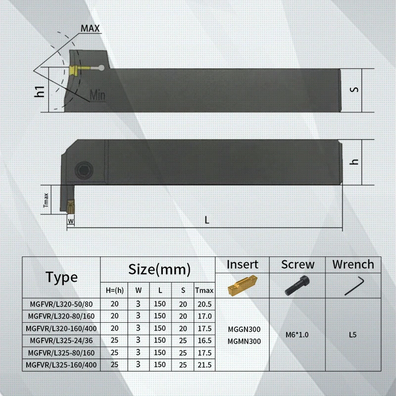 MGFVR 7-Shaped Face Groove Cutter MGFVR320/MGFVR325 Double Head Processing Range 24-400 Carbide Insert MGMN300 Slotting Tool